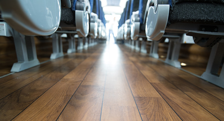 Interior floor of a charter bus rental